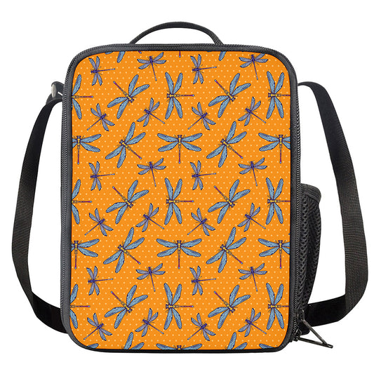 Polka Dot Dragonfly Pattern Print Crossbody Lunch Bag