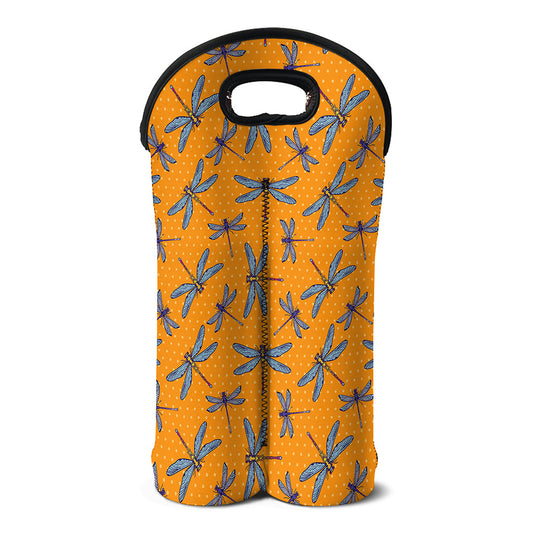 Polka Dot Dragonfly Pattern Print Double Neoprene Wine Tote