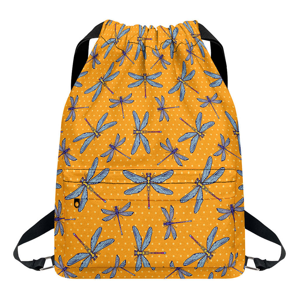 Polka Dot Dragonfly Pattern Print Drawstring Backpack