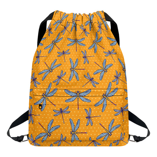 Polka Dot Dragonfly Pattern Print Drawstring Backpack