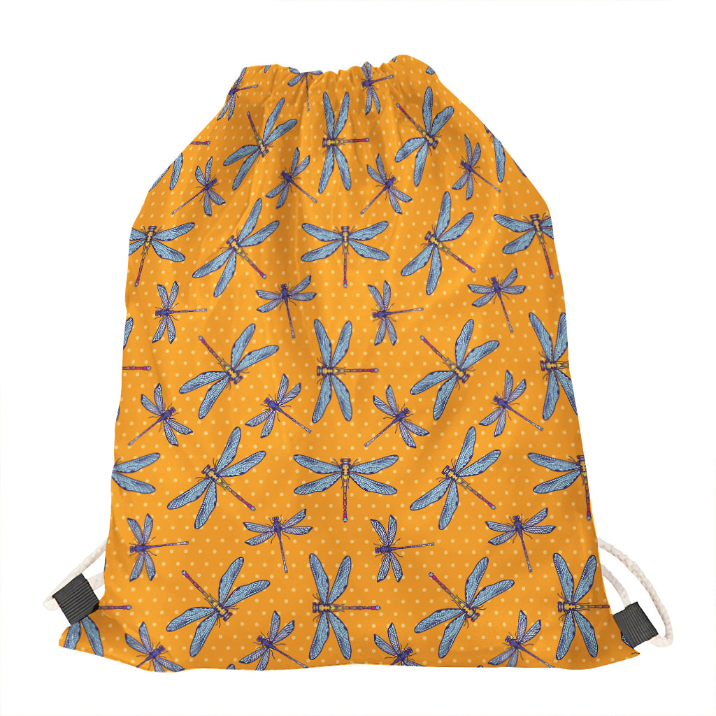 Polka Dot Dragonfly Pattern Print Drawstring Bag