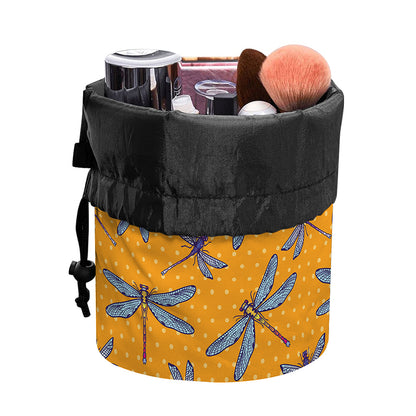 Polka Dot Dragonfly Pattern Print Drawstring Makeup Bag