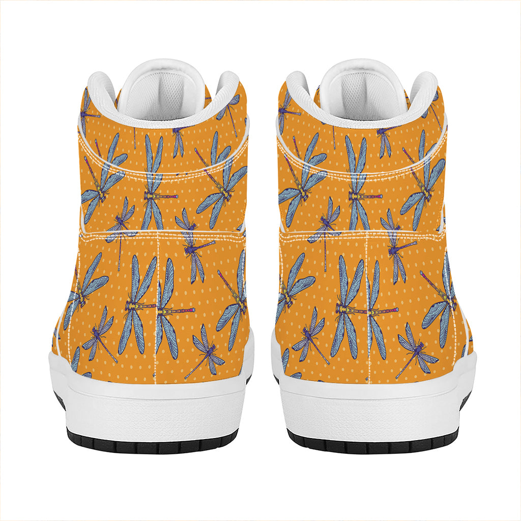 Polka Dot Dragonfly Pattern Print High Top Leather Sneakers