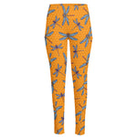 Polka Dot Dragonfly Pattern Print High-Waisted Pocket Leggings