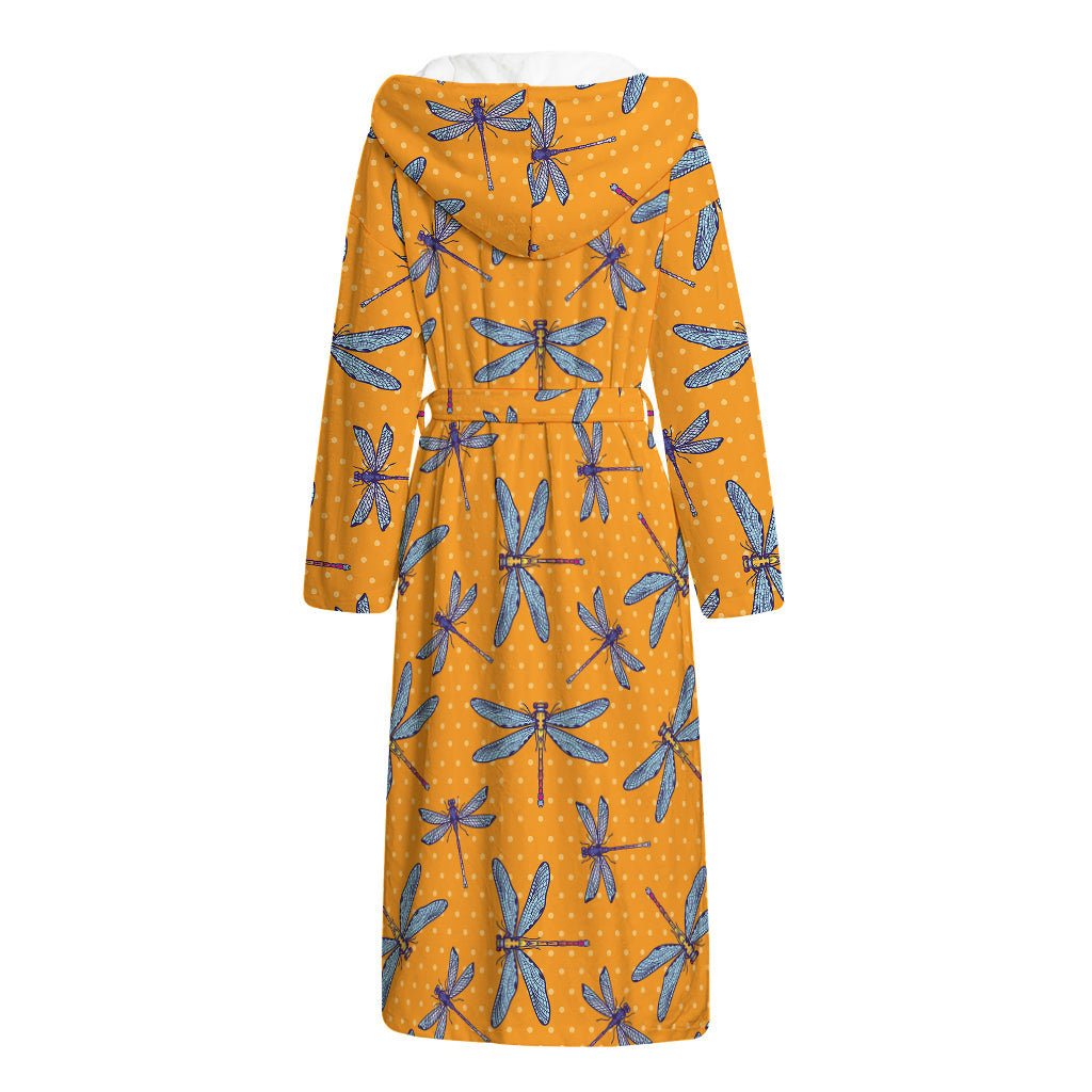 Polka Dot Dragonfly Pattern Print Hooded Bathrobe