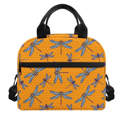 Polka Dot Dragonfly Pattern Print Insulated Lunch Bag