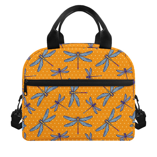 Polka Dot Dragonfly Pattern Print Insulated Lunch Bag