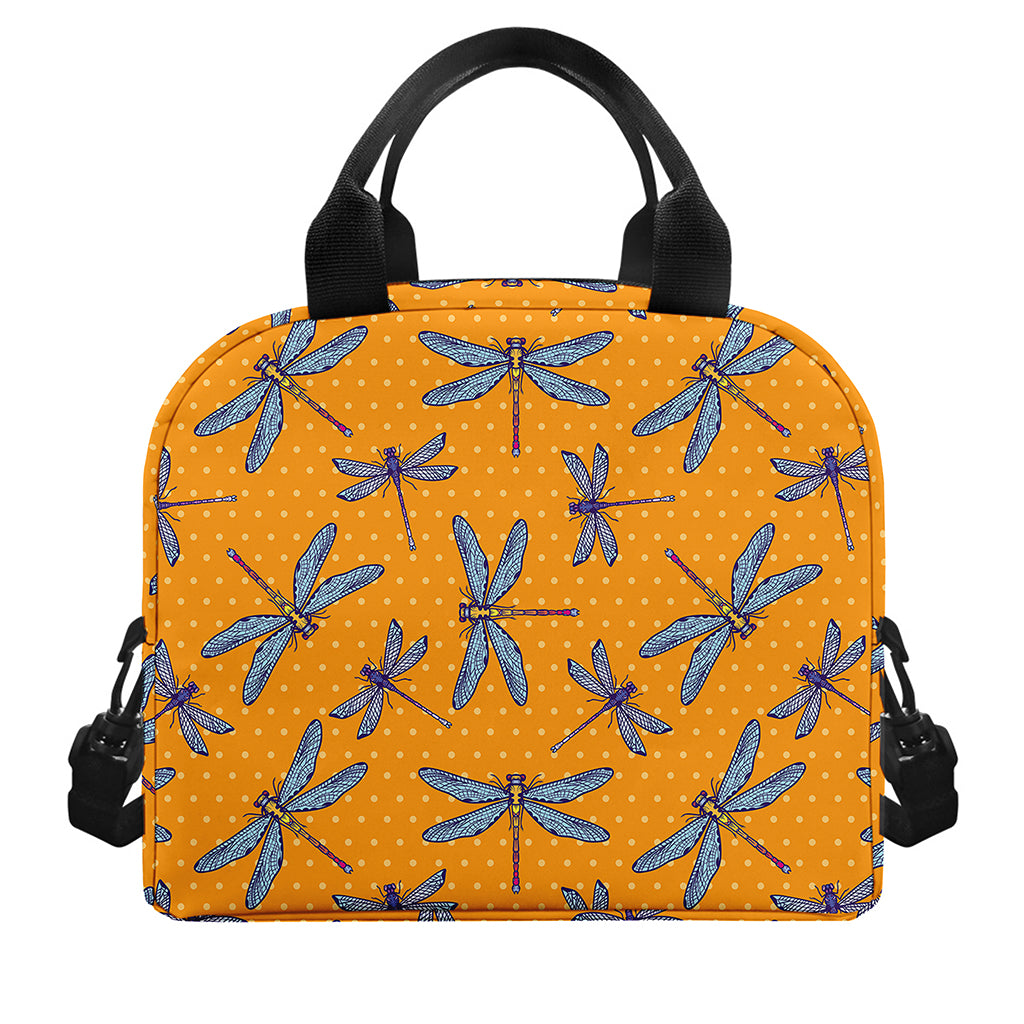 Polka Dot Dragonfly Pattern Print Insulated Lunch Bag