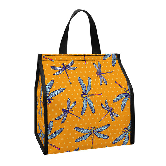 Polka Dot Dragonfly Pattern Print Insulated Lunch Tote