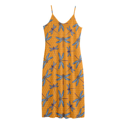 Polka Dot Dragonfly Pattern Print Jersey Midi Cami Dress
