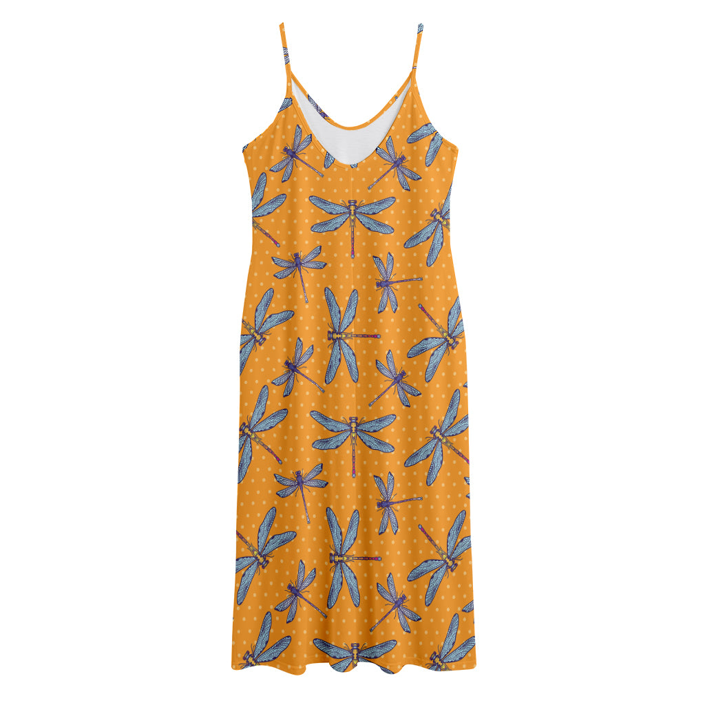 Polka Dot Dragonfly Pattern Print Jersey Midi Cami Dress