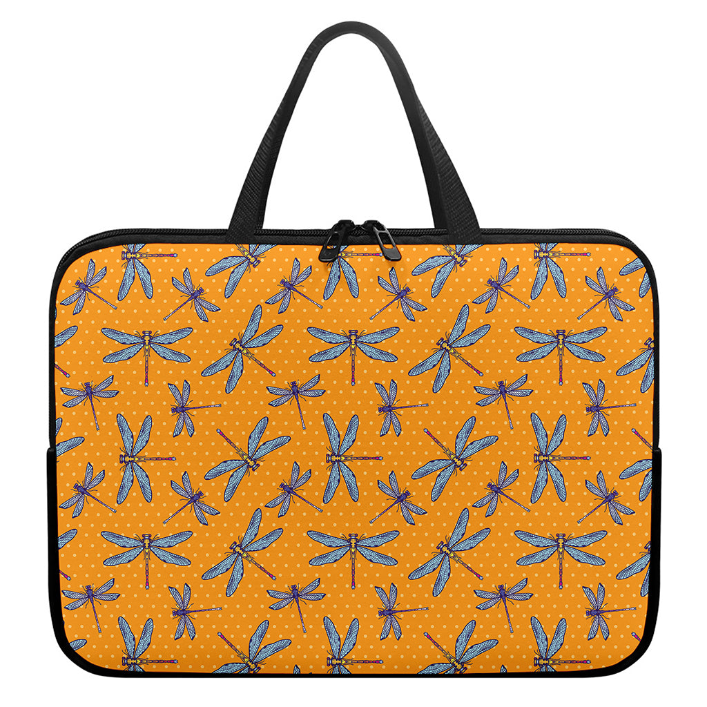 Polka Dot Dragonfly Pattern Print Laptop Sleeve With Handle