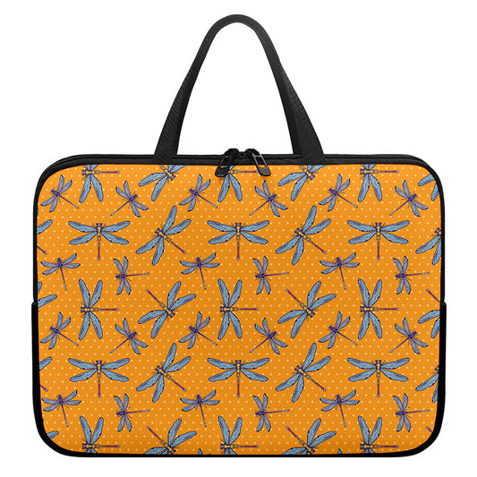 Polka Dot Dragonfly Pattern Print Laptop Sleeve With Handle