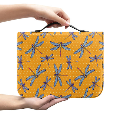 Polka Dot Dragonfly Pattern Print Leather Bible Cover