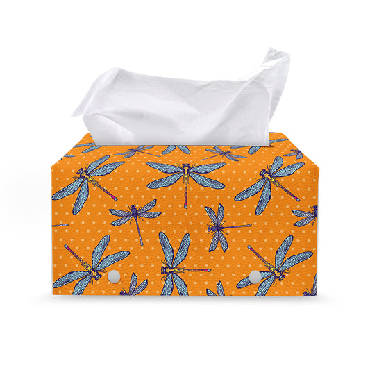 Polka Dot Dragonfly Pattern Print Leather Tissue Box Cover