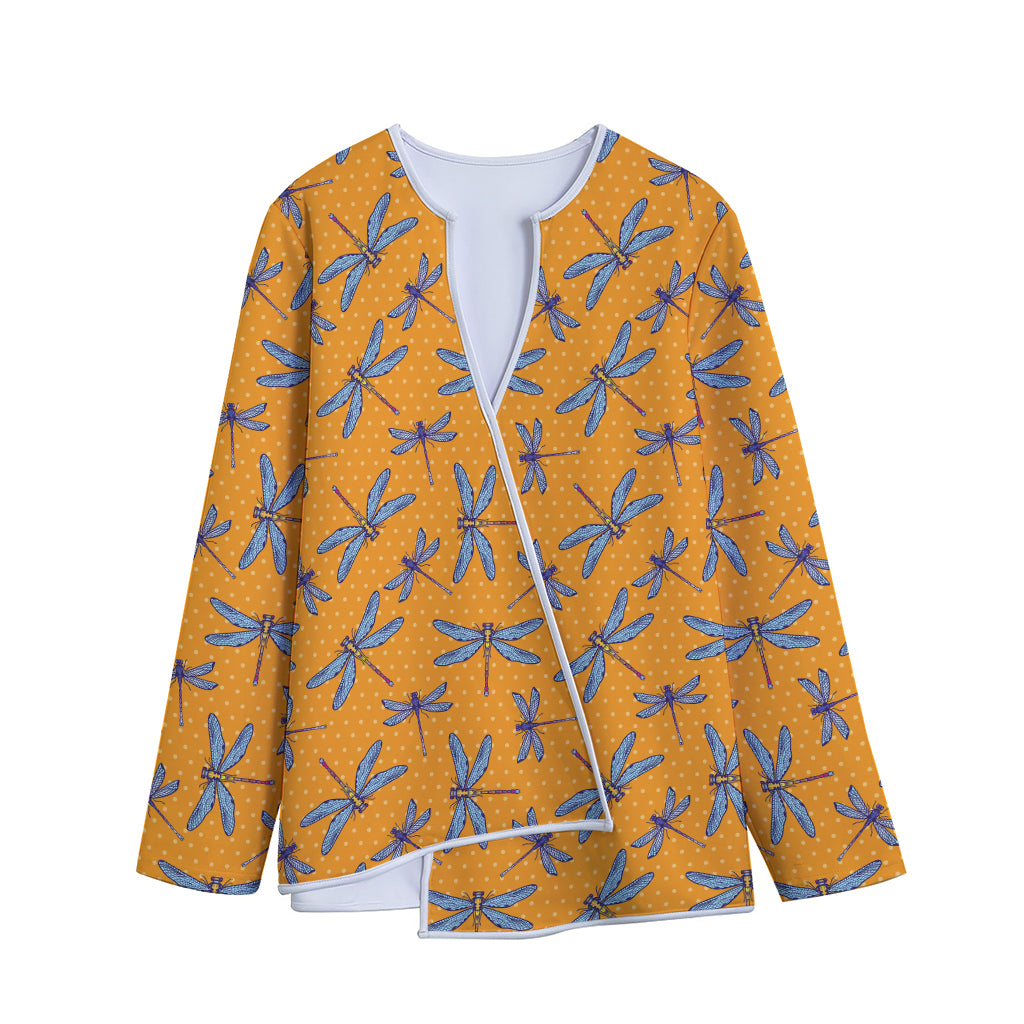 Polka Dot Dragonfly Pattern Print Long Sleeve Short Coat