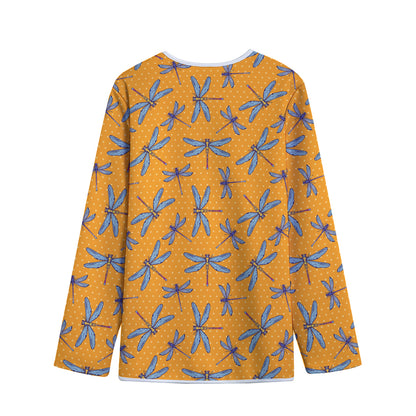 Polka Dot Dragonfly Pattern Print Long Sleeve Short Coat