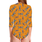 Polka Dot Dragonfly Pattern Print Long Sleeve Swimsuit