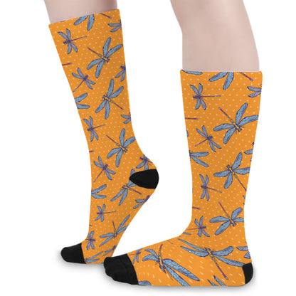 Polka Dot Dragonfly Pattern Print Long Socks