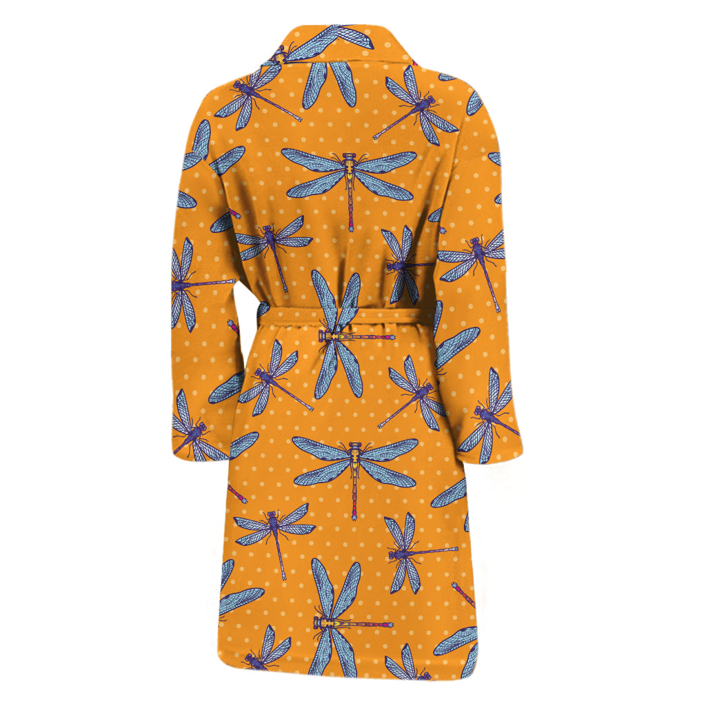 Polka Dot Dragonfly Pattern Print Men's Bathrobe