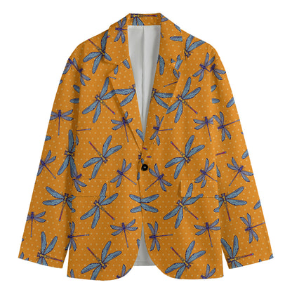 Polka Dot Dragonfly Pattern Print Men's Blazer