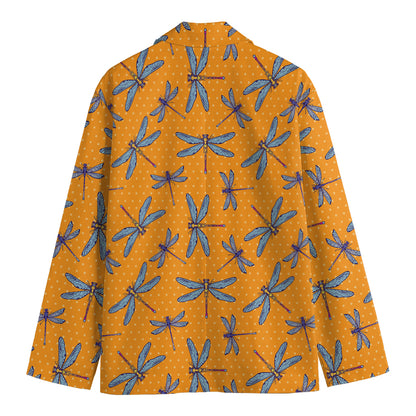 Polka Dot Dragonfly Pattern Print Men's Blazer