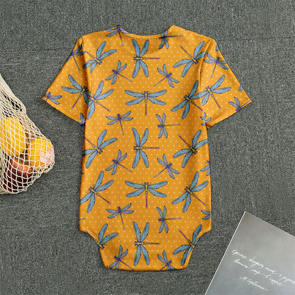 Polka Dot Dragonfly Pattern Print Men's Bodysuit
