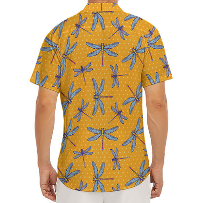 Polka Dot Dragonfly Pattern Print Men's Deep V-Neck Shirt