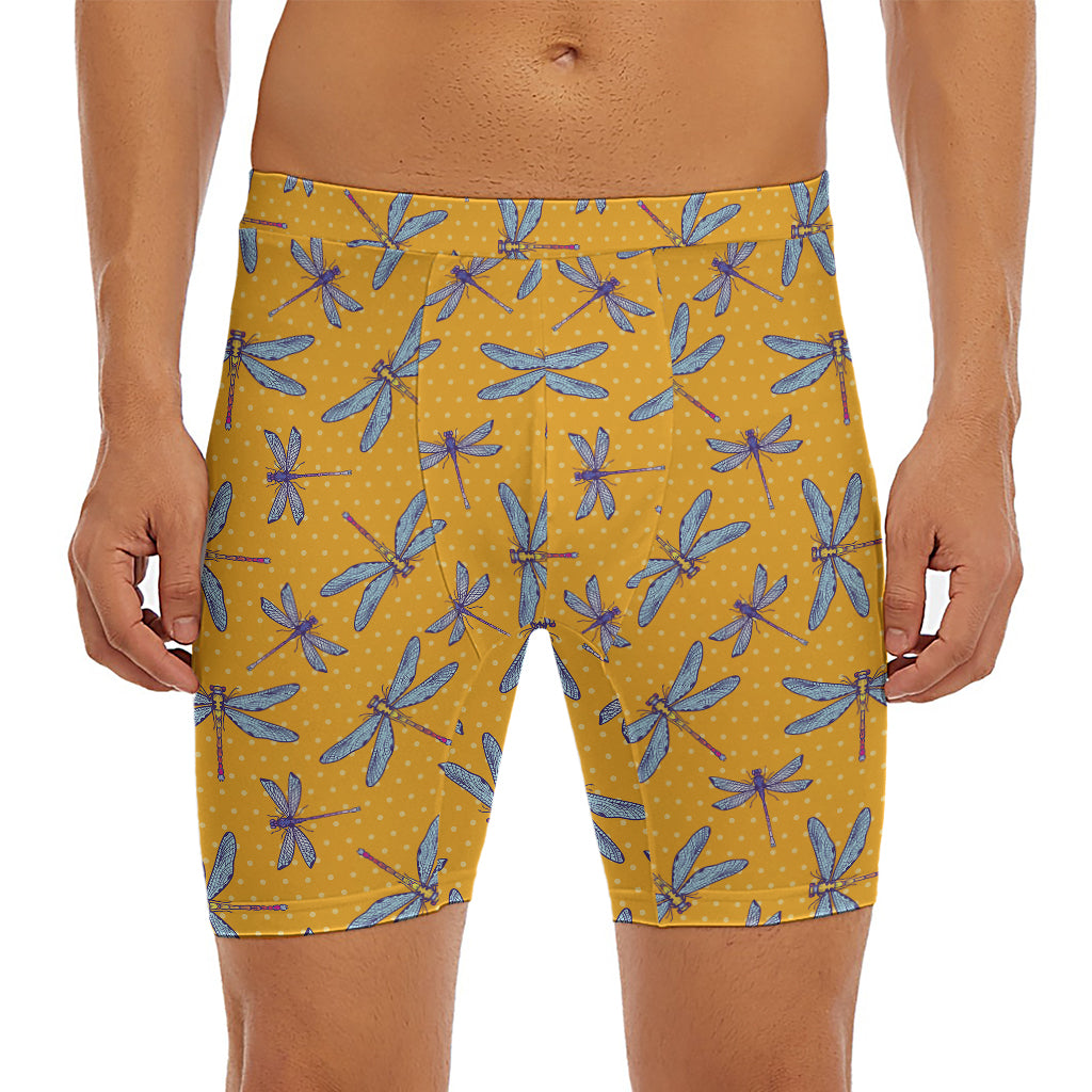 Polka Dot Dragonfly Pattern Print Men's Long Boxer Briefs