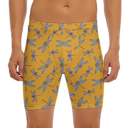 Polka Dot Dragonfly Pattern Print Men's Long Boxer Briefs