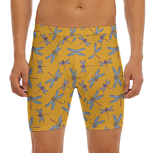 Polka Dot Dragonfly Pattern Print Men's Long Boxer Briefs