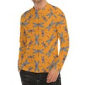 Polka Dot Dragonfly Pattern Print Men's Long Sleeve Rash Guard