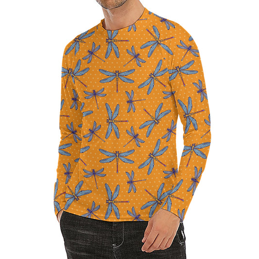 Polka Dot Dragonfly Pattern Print Men's Long Sleeve Rash Guard