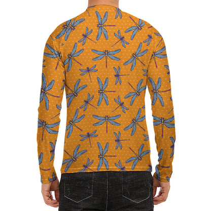 Polka Dot Dragonfly Pattern Print Men's Long Sleeve Rash Guard