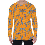 Polka Dot Dragonfly Pattern Print Men's Long Sleeve T-Shirt