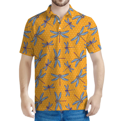 Polka Dot Dragonfly Pattern Print Men's Polo Shirt