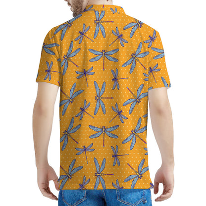 Polka Dot Dragonfly Pattern Print Men's Polo Shirt