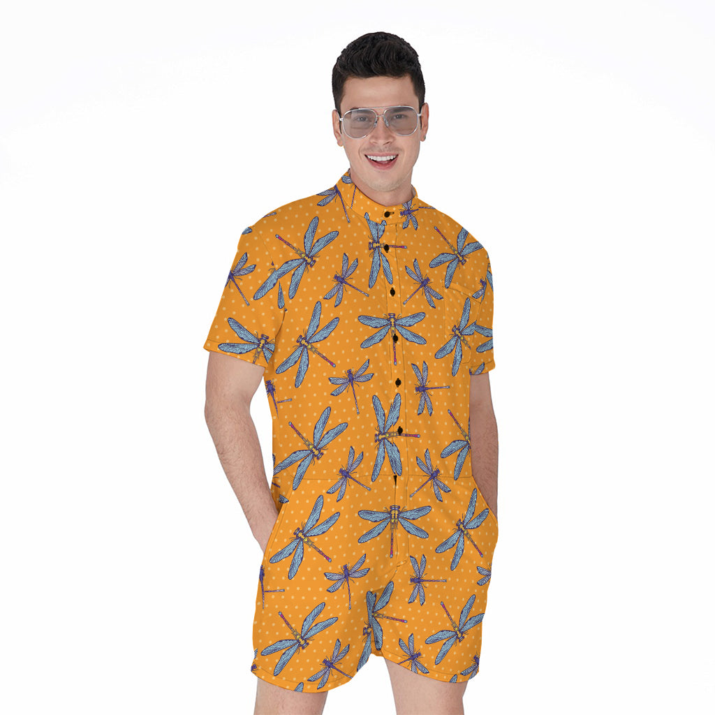 Polka Dot Dragonfly Pattern Print Men's Rompers