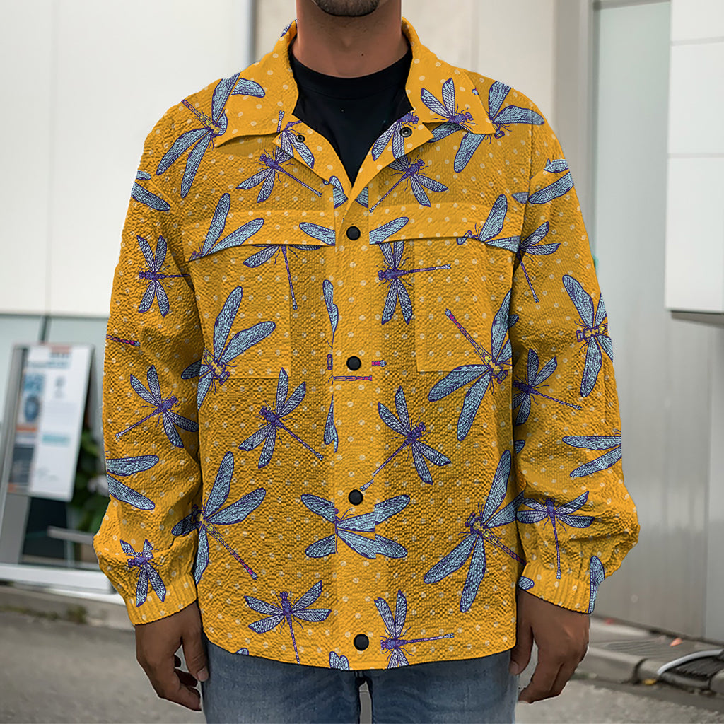 Polka Dot Dragonfly Pattern Print Men's Shirt Jacket