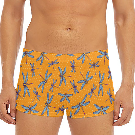 Polka Dot Dragonfly Pattern Print Men's Short Boxer Briefs
