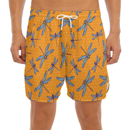 Polka Dot Dragonfly Pattern Print Men's Split Running Shorts