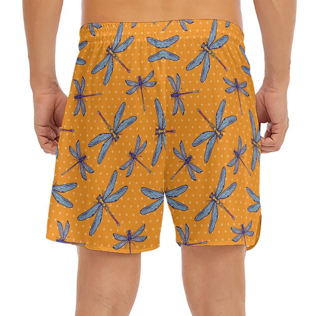 Polka Dot Dragonfly Pattern Print Men's Split Running Shorts