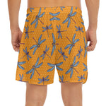 Polka Dot Dragonfly Pattern Print Men's Split Running Shorts