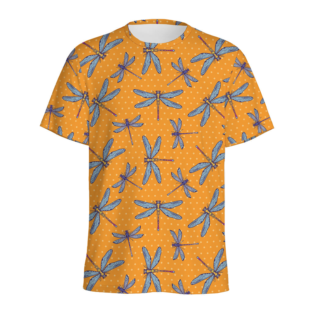 Polka Dot Dragonfly Pattern Print Men's Sports T-Shirt