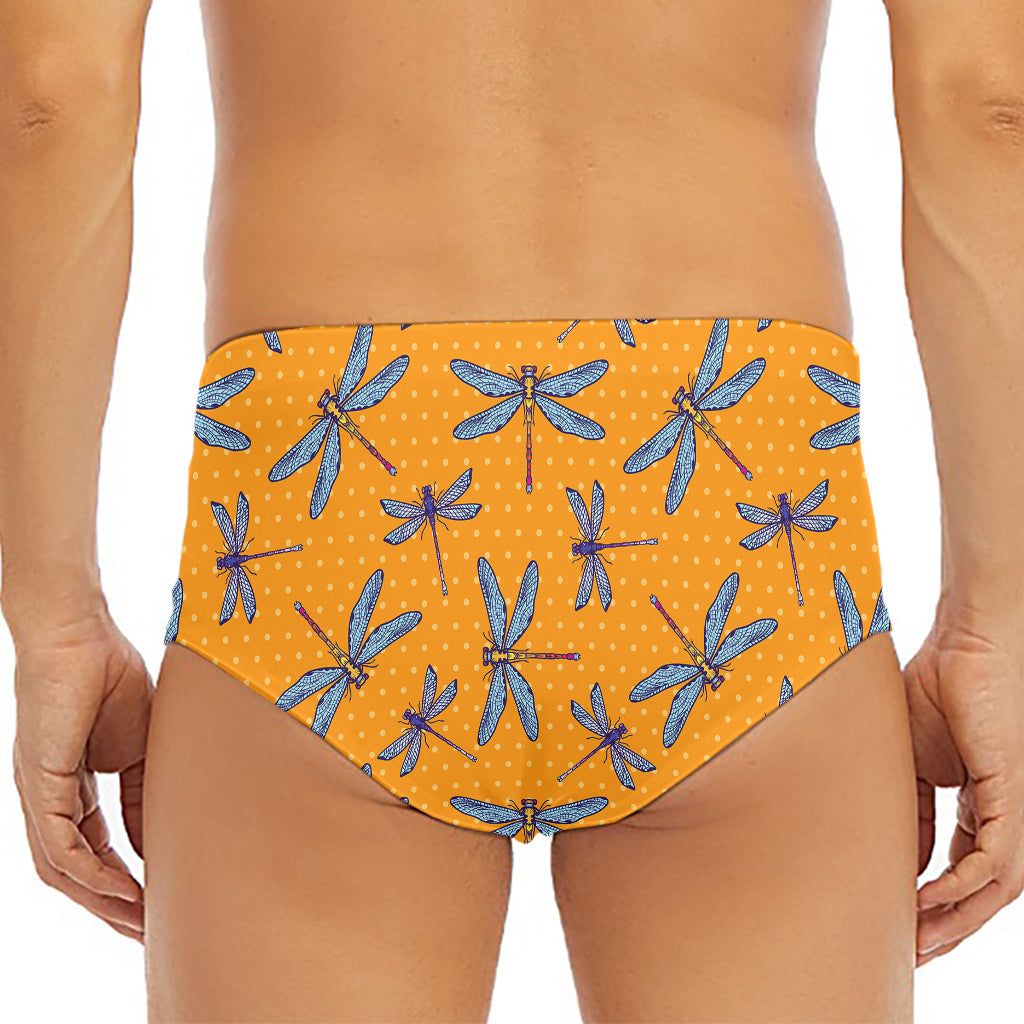 Polka Dot Dragonfly Pattern Print Men's Triangle Swim Briefs