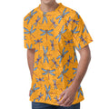 Polka Dot Dragonfly Pattern Print Men's Velvet T-Shirt