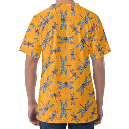 Polka Dot Dragonfly Pattern Print Men's Velvet T-Shirt