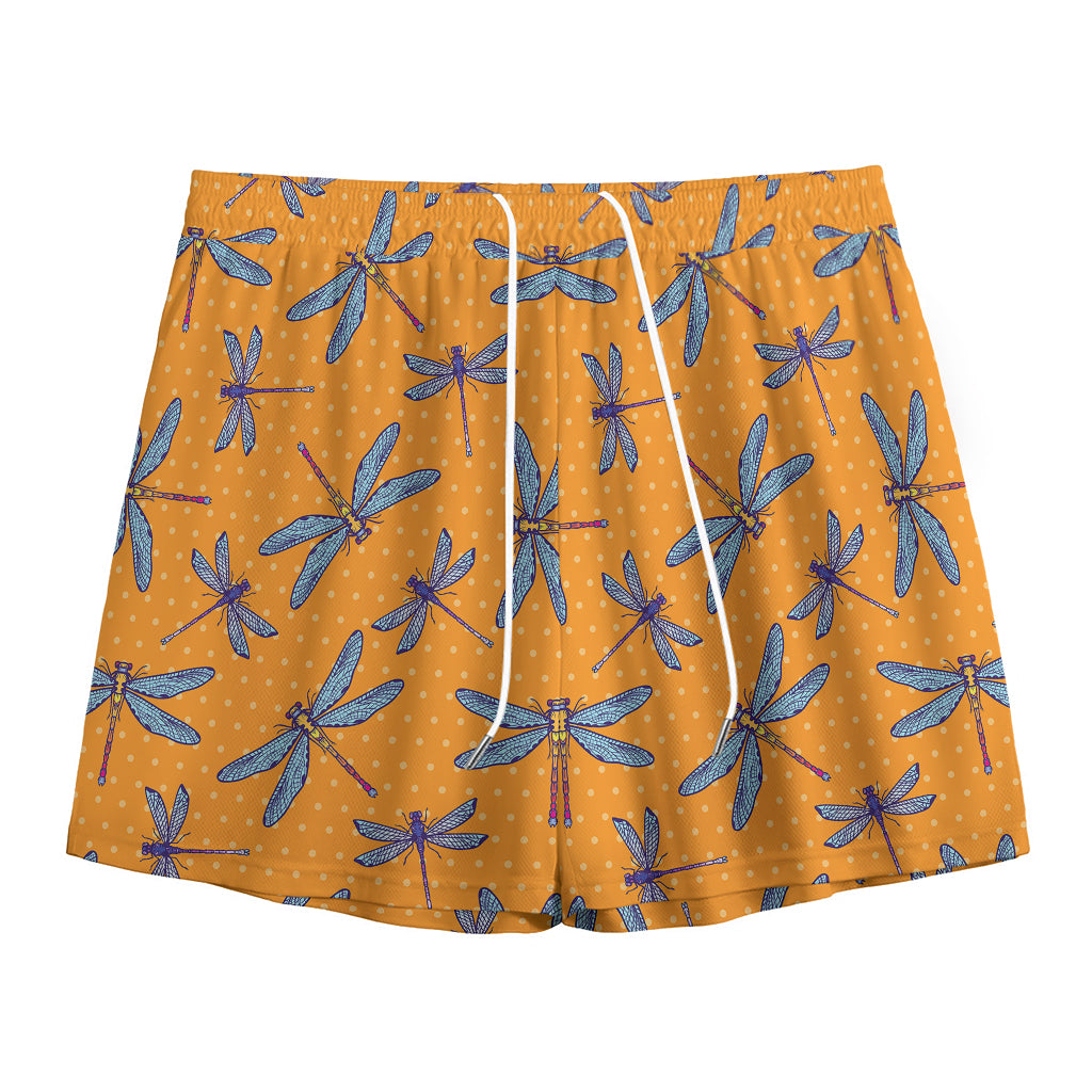 Polka Dot Dragonfly Pattern Print Mesh Shorts