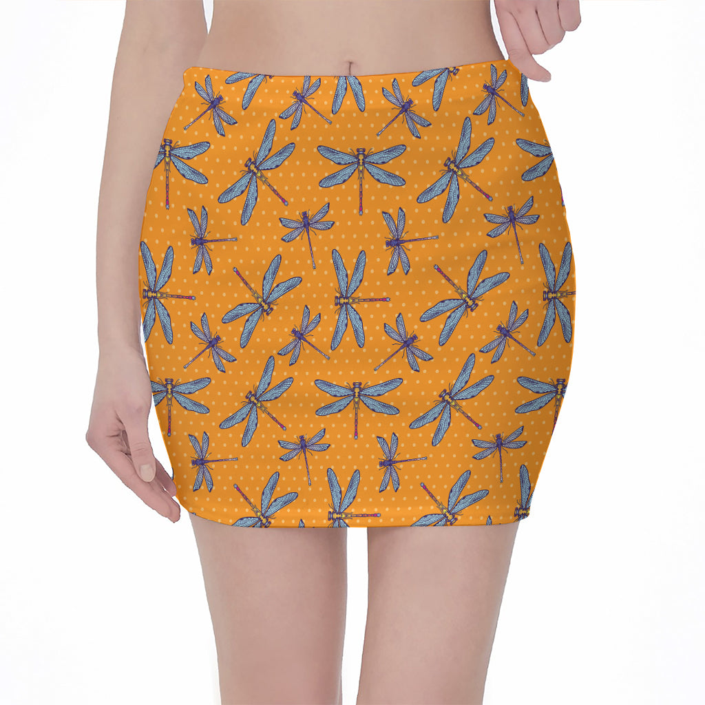 Polka Dot Dragonfly Pattern Print Pencil Mini Skirt