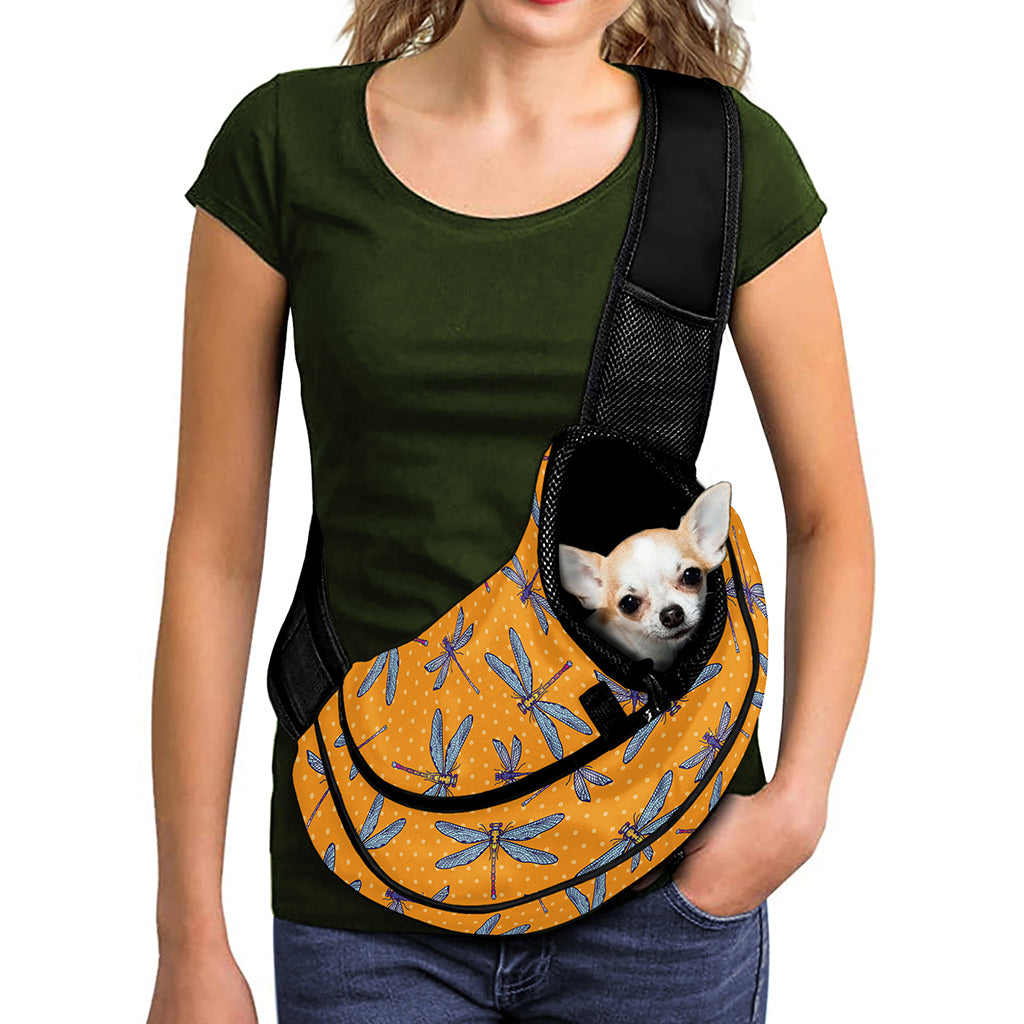 Polka Dot Dragonfly Pattern Print Pet Sling Carrier